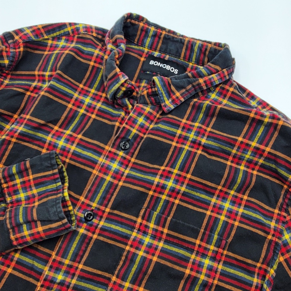Bonobos Slim Fit Plaid Button Down Shirt Mens Medium Black Red Yellow LS